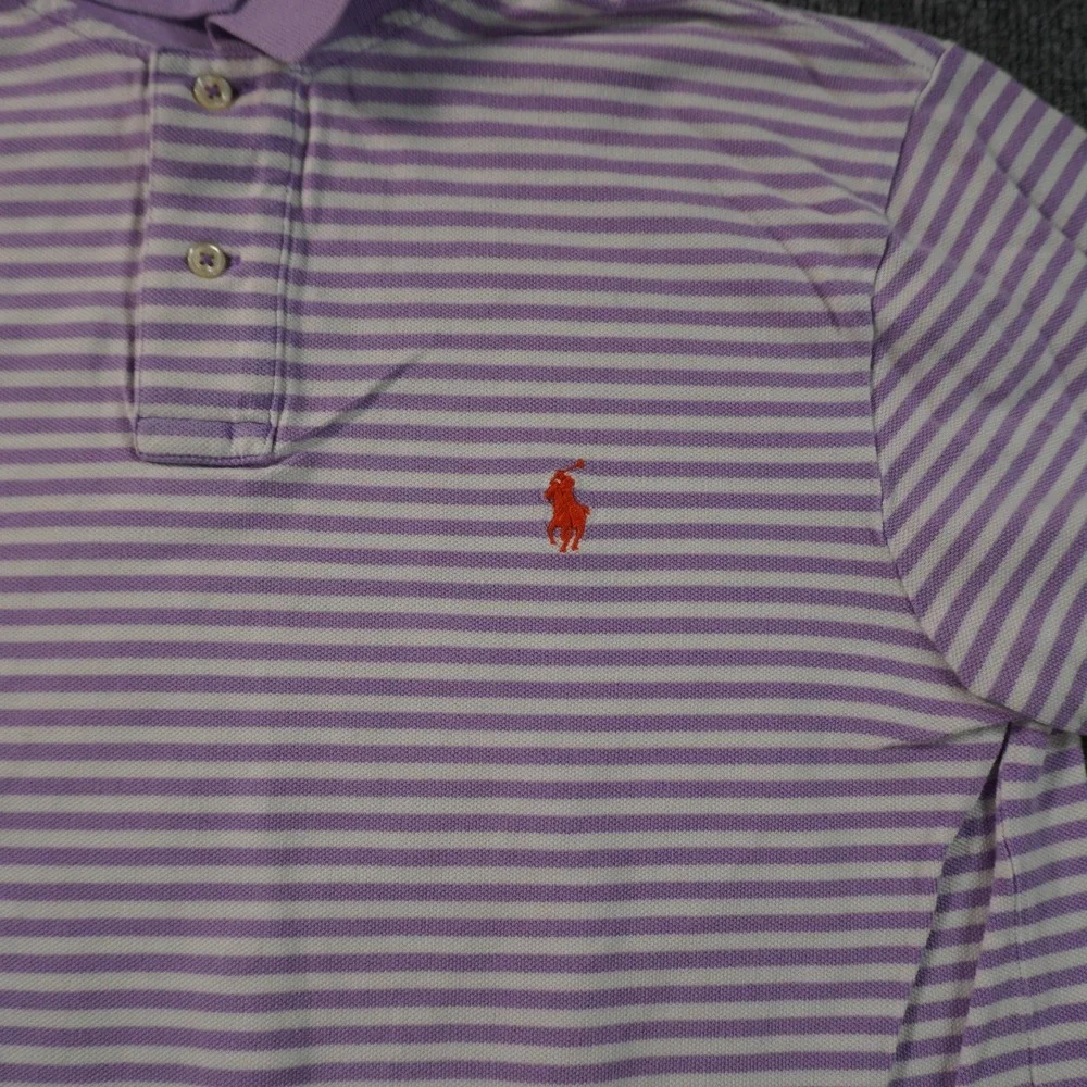 Polo Ralph Lauren Polo Shirt Mens Large Purple Striped Custom Fit Short Sleeve